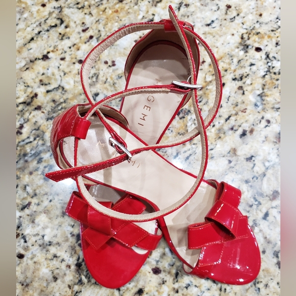 M. Gemi Shoes - M. Gemi Bright Cherry Red Ankle Strap Sandals Size 41 (~US 10.5) Party Bow Heels